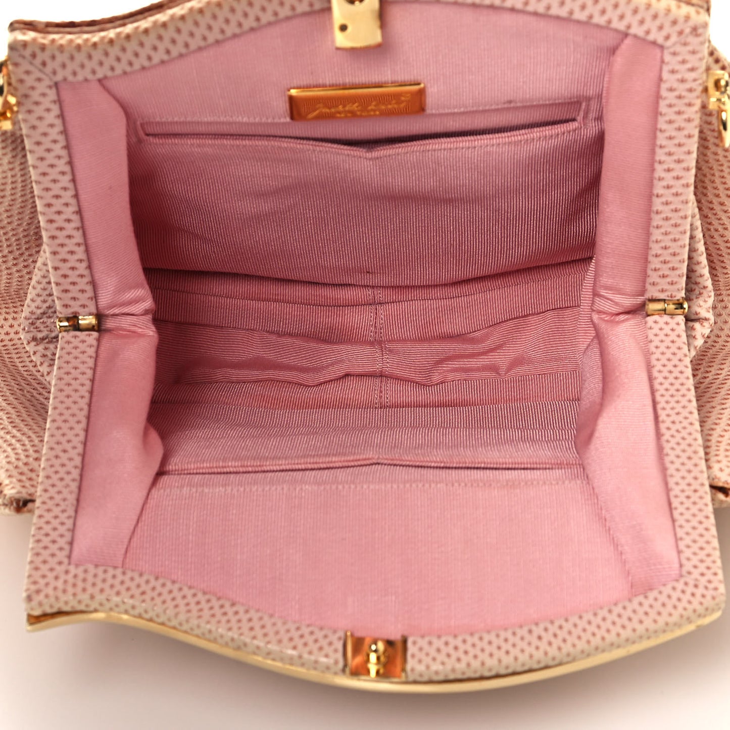 Crystal Lizard Embossed Pleated Evening Bag Beige