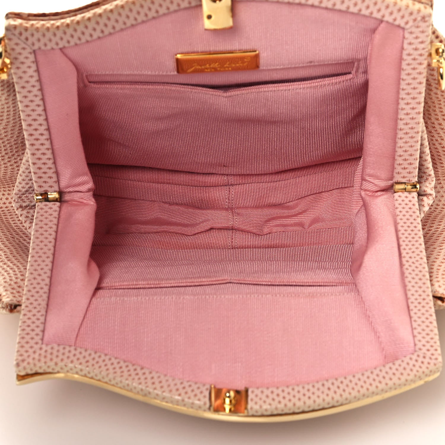 Judith Leiber Crystal Lizard Embossed Pleated Evening Bag Beige 5 of 11