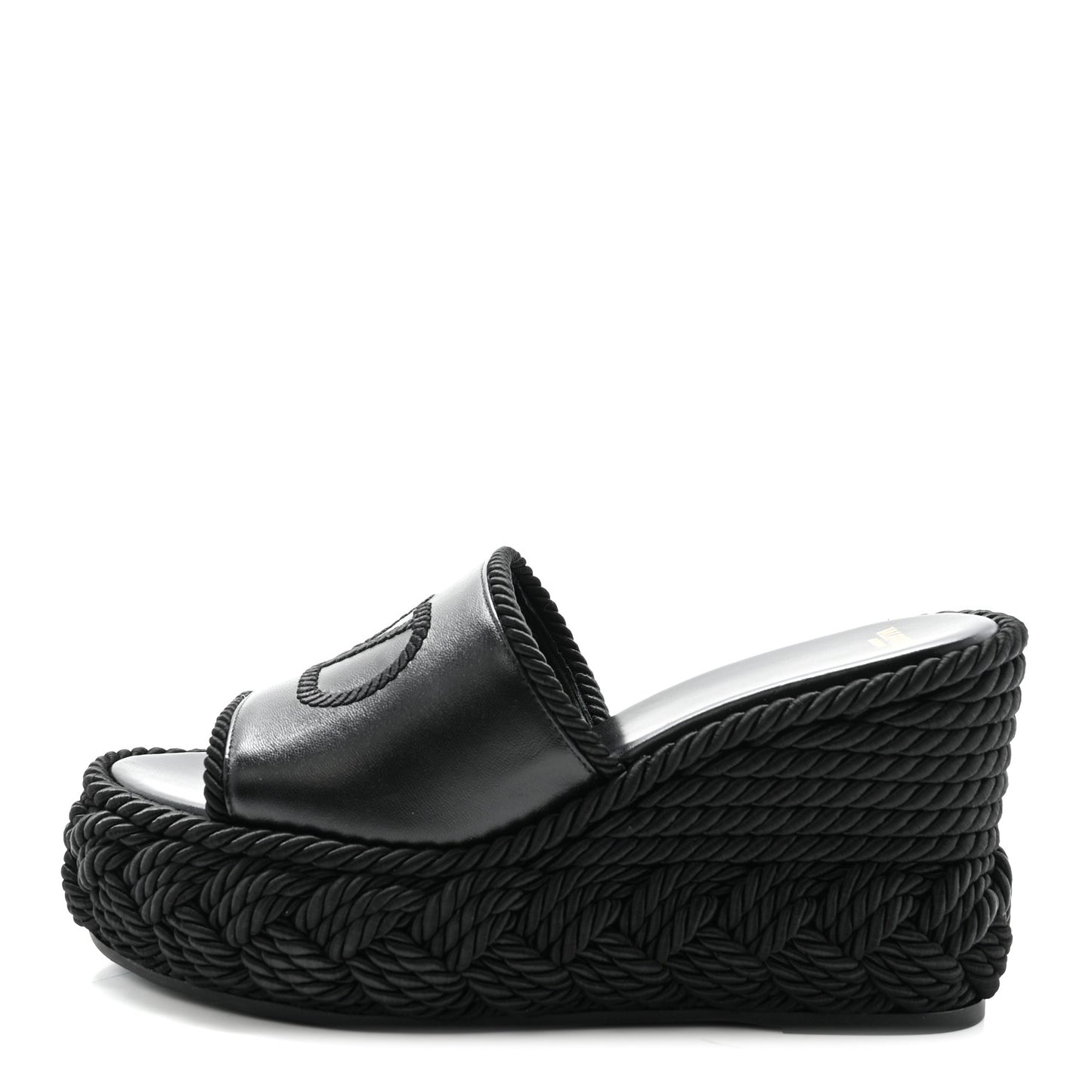 Calfskin Silk Torchon Vlogo Platform Espadrille 100 Wedge Sandals 39 Black
