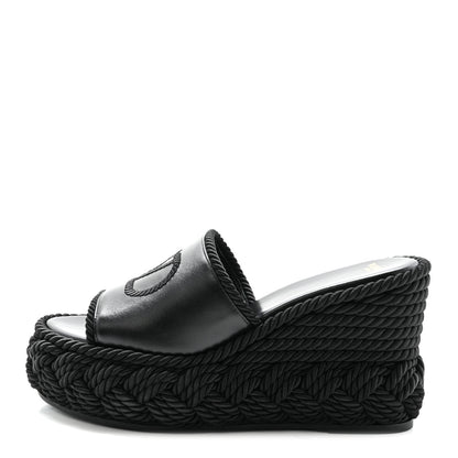 Valentino Garavani Calfskin Silk Torchon Vlogo Platform Espadrille 100 Wedge Sandals 39 Black 1 of 10