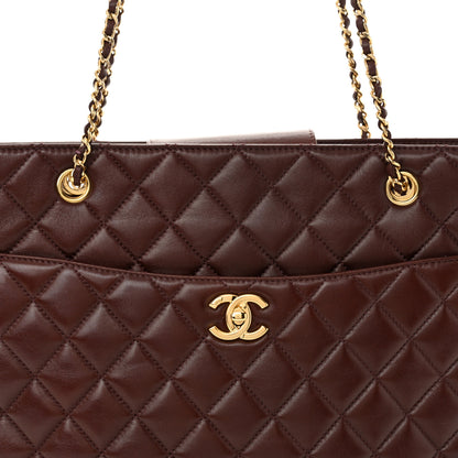Chanel Shiny Lambskin Quilted Medium Shopping Tote Dark Brown 8 of 11