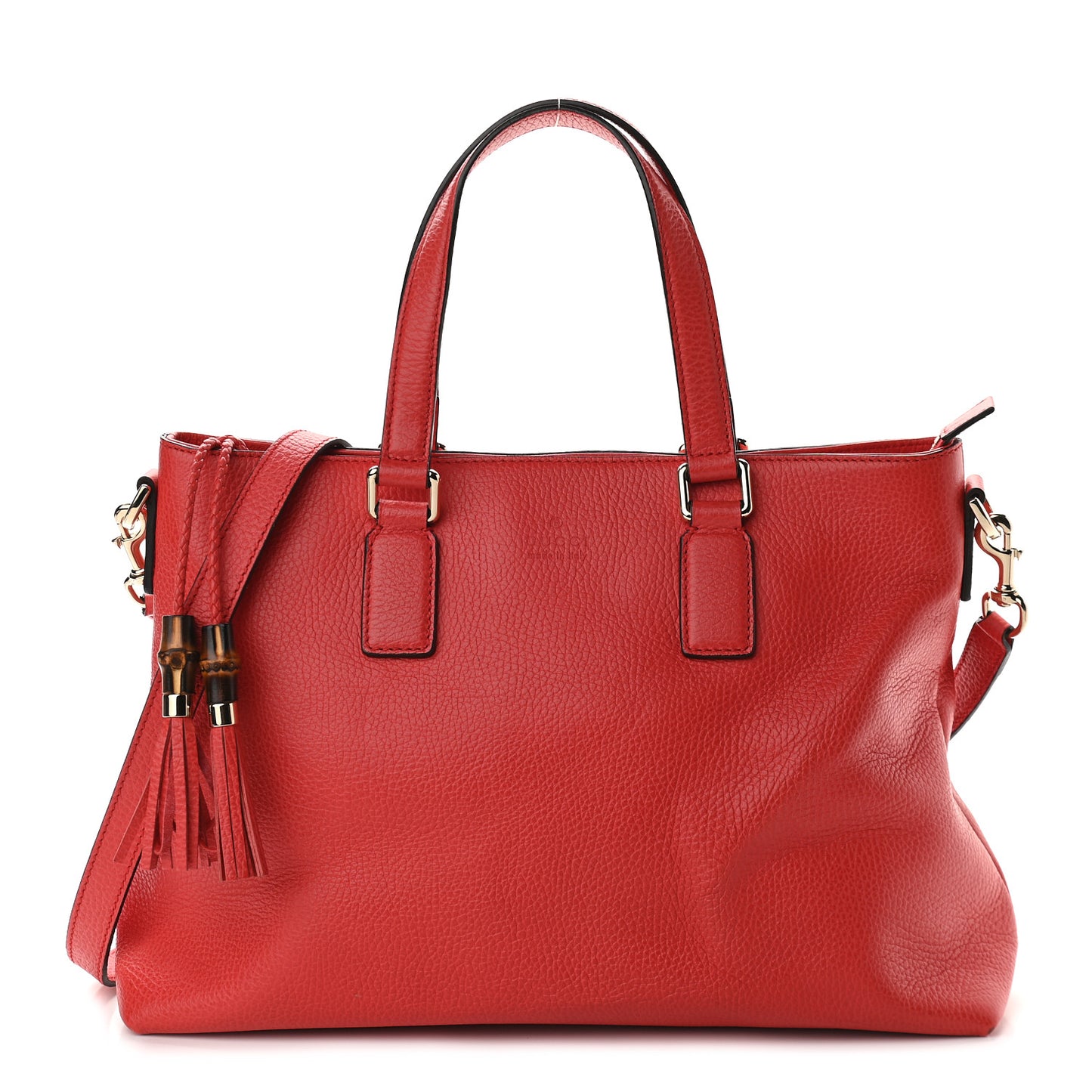 Calfskin Bamboo Tassel Top Handle Tote Red
