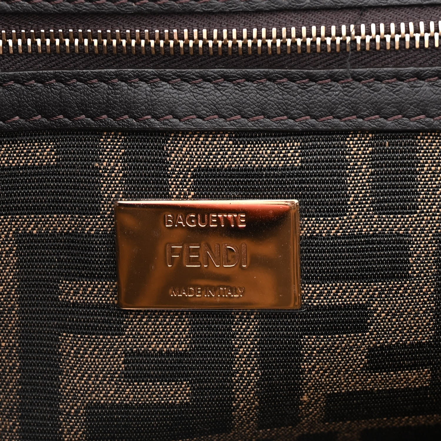 Fendi Fabric Jacquard FF 1974 Medium Baguette Tobacco Moro Black 6 of 10