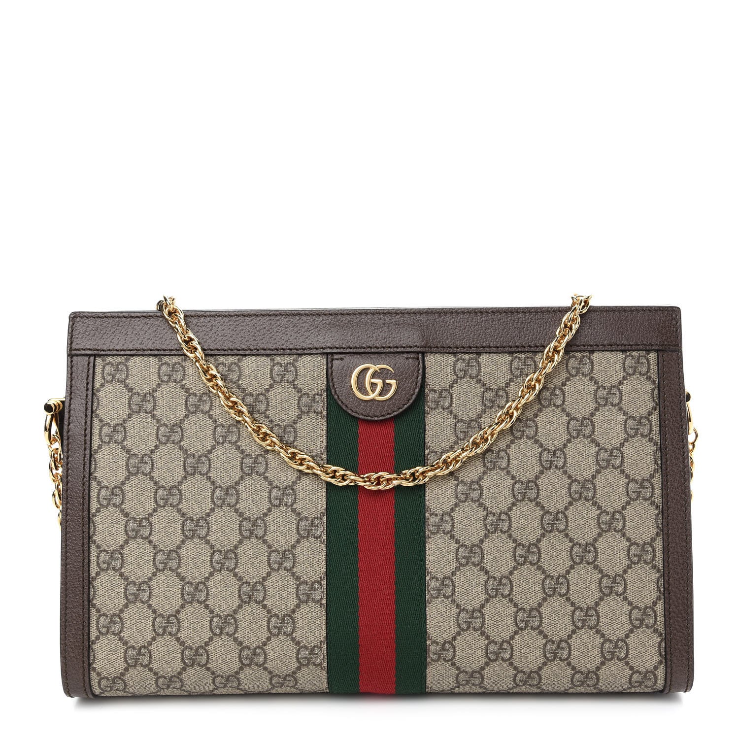 Gucci GG Supreme Monogram Web Medium Ophidia Chain Shoulder Bag Brown 1 of 10