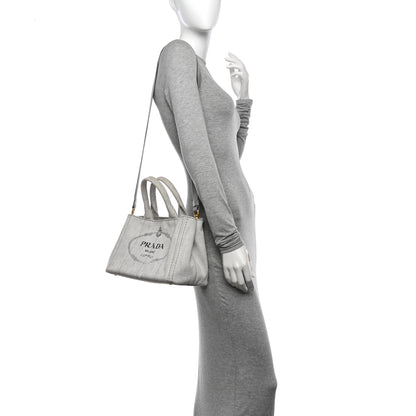 Prada Denim Small Logo Tote Bianco 2 of 12