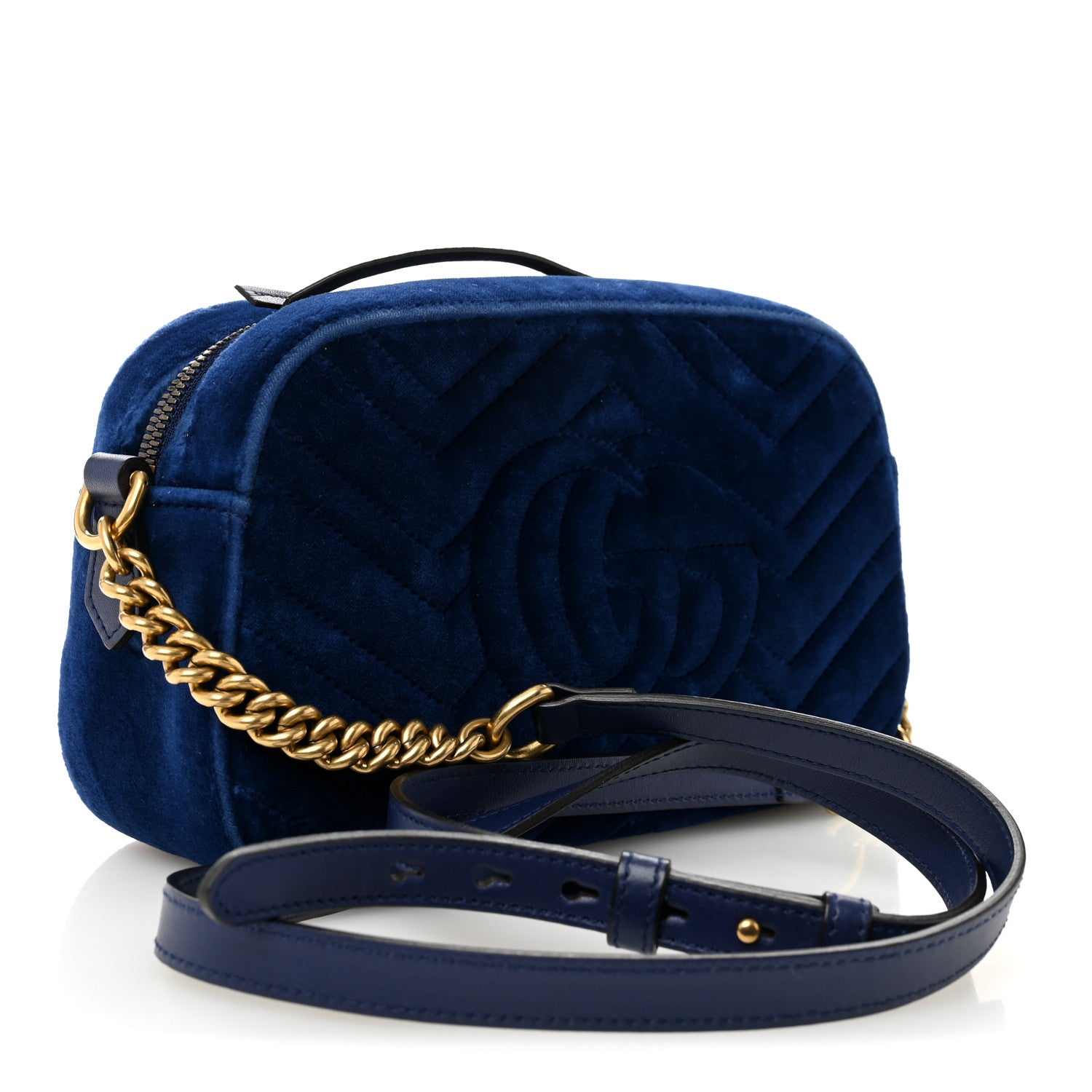Gucci Velvet Matelasse Small GG Marmont Chain Shoulder Bag Cobalt 3 of 11