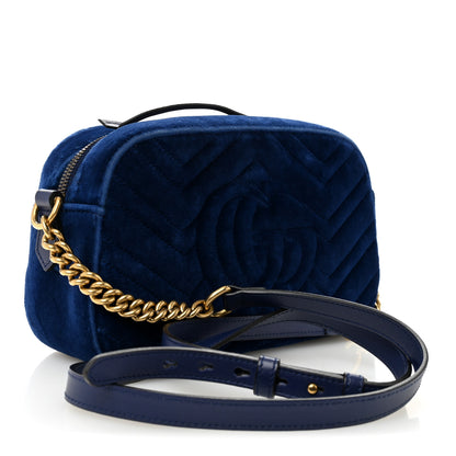Gucci Velvet Matelasse Small GG Marmont Chain Shoulder Bag Cobalt 3 of 11