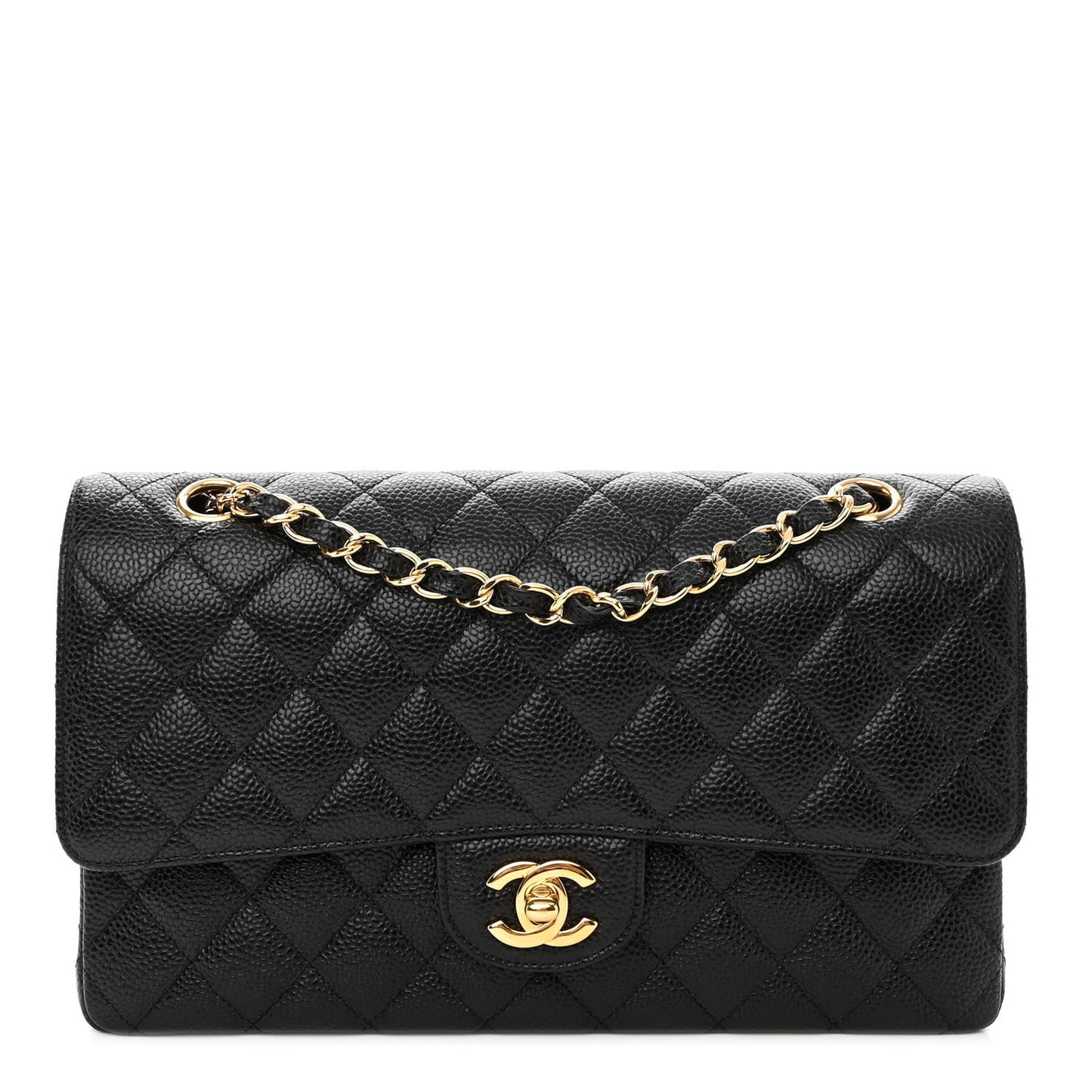 Caviar Quilted Medium Double Flap Black
