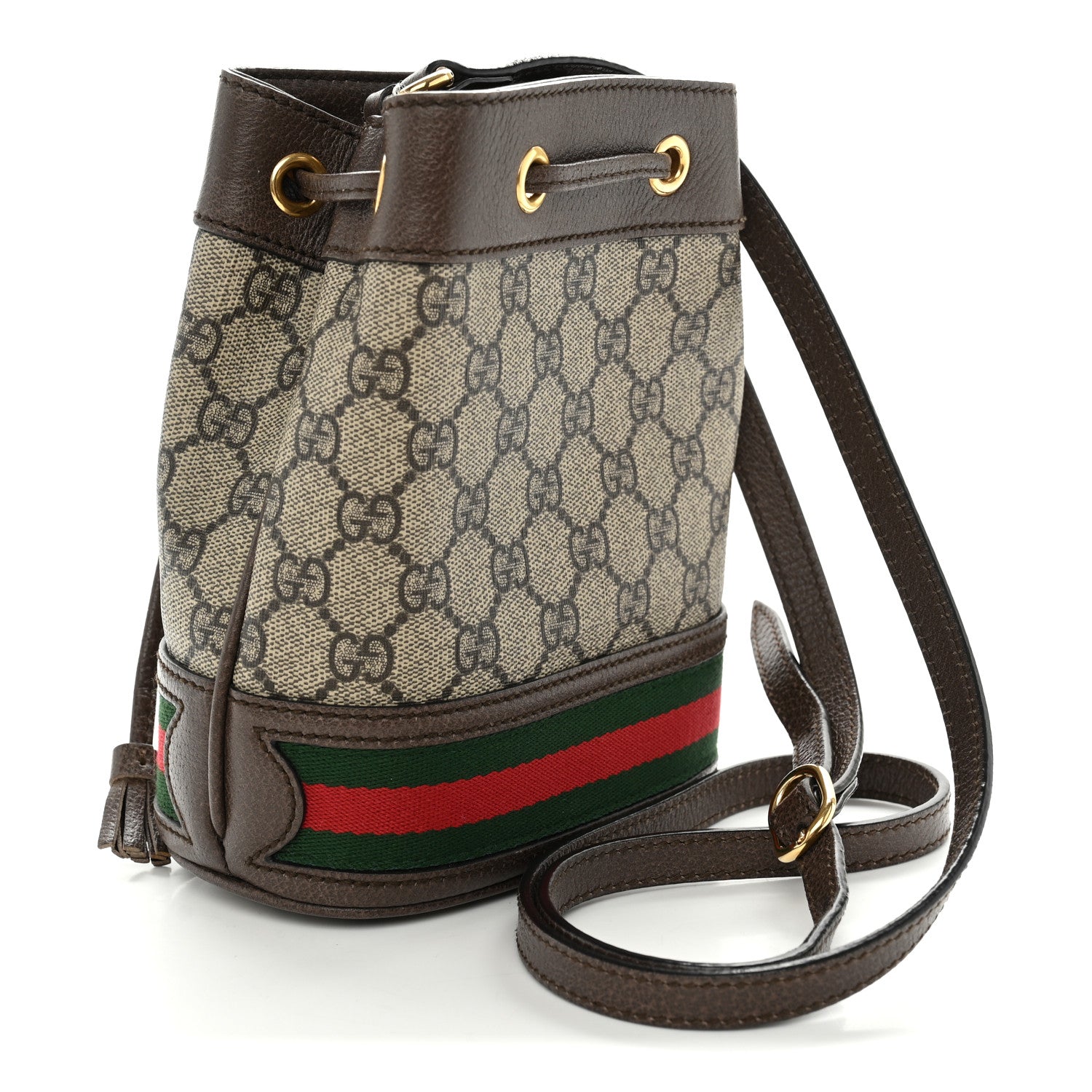Gucci GG Supreme Monogram Web Mini Ophidia Bucket Bag Brown 3 of 10