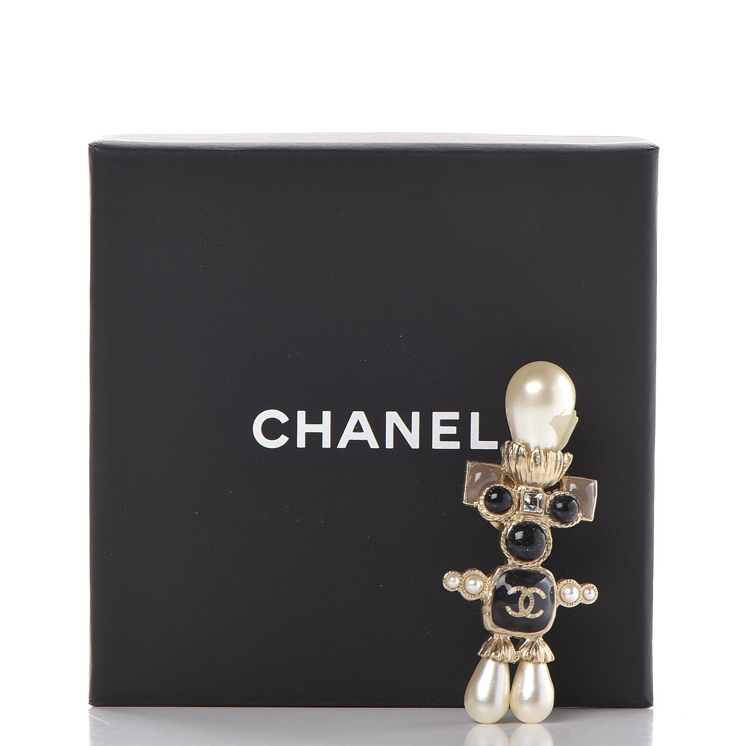 Chanel Gripoix Pearl CC Brooch Black Gold 6 of 6
