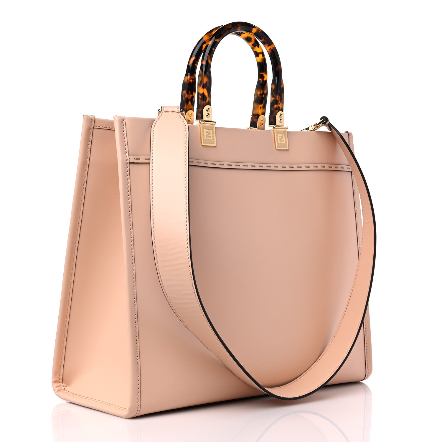 Fendi Vitello King Plexiglass Logo Embossed Medium Fendi Sunshine Shopper Tote Light Rose 3 of 11