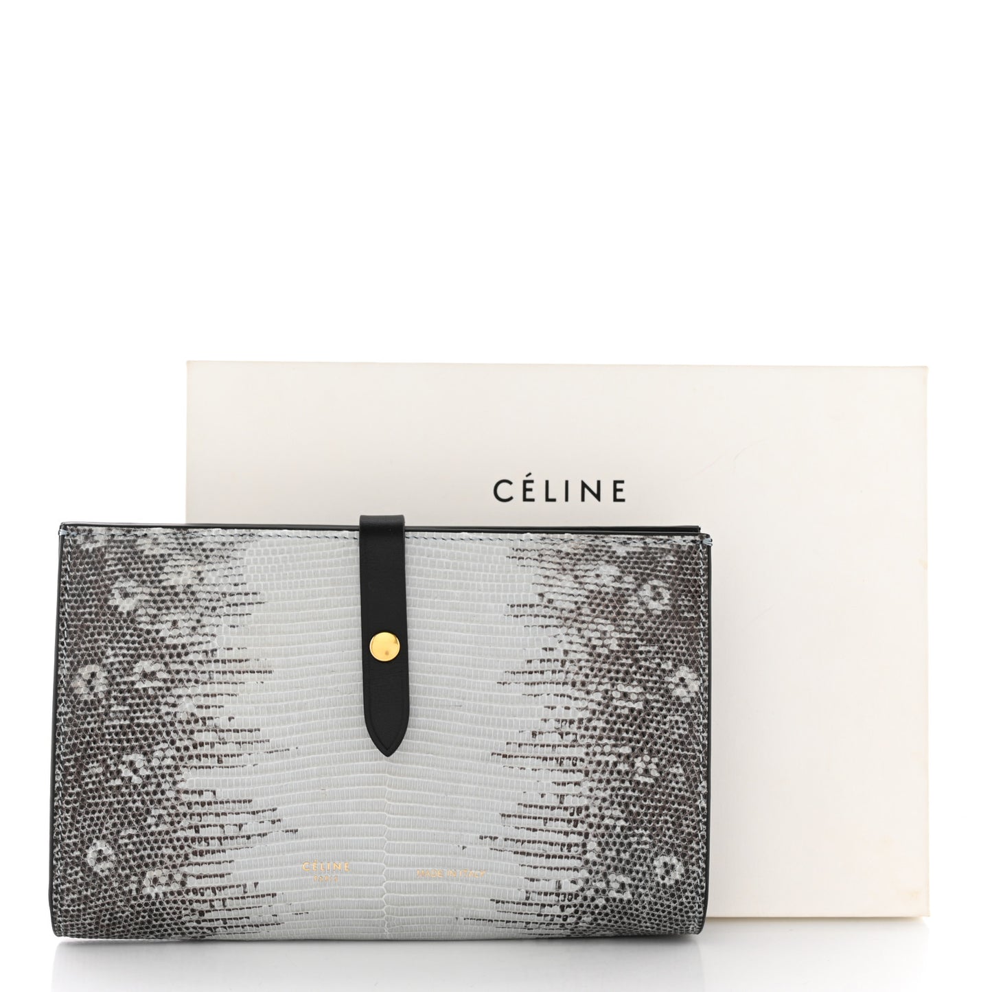 Lizard Calfskin Large Multifunction Strap Wallet Natural