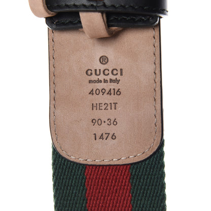 Gucci Nylon Calfskin Double G Web 40mm Belt 90 36 Green Red Black 4 of 7