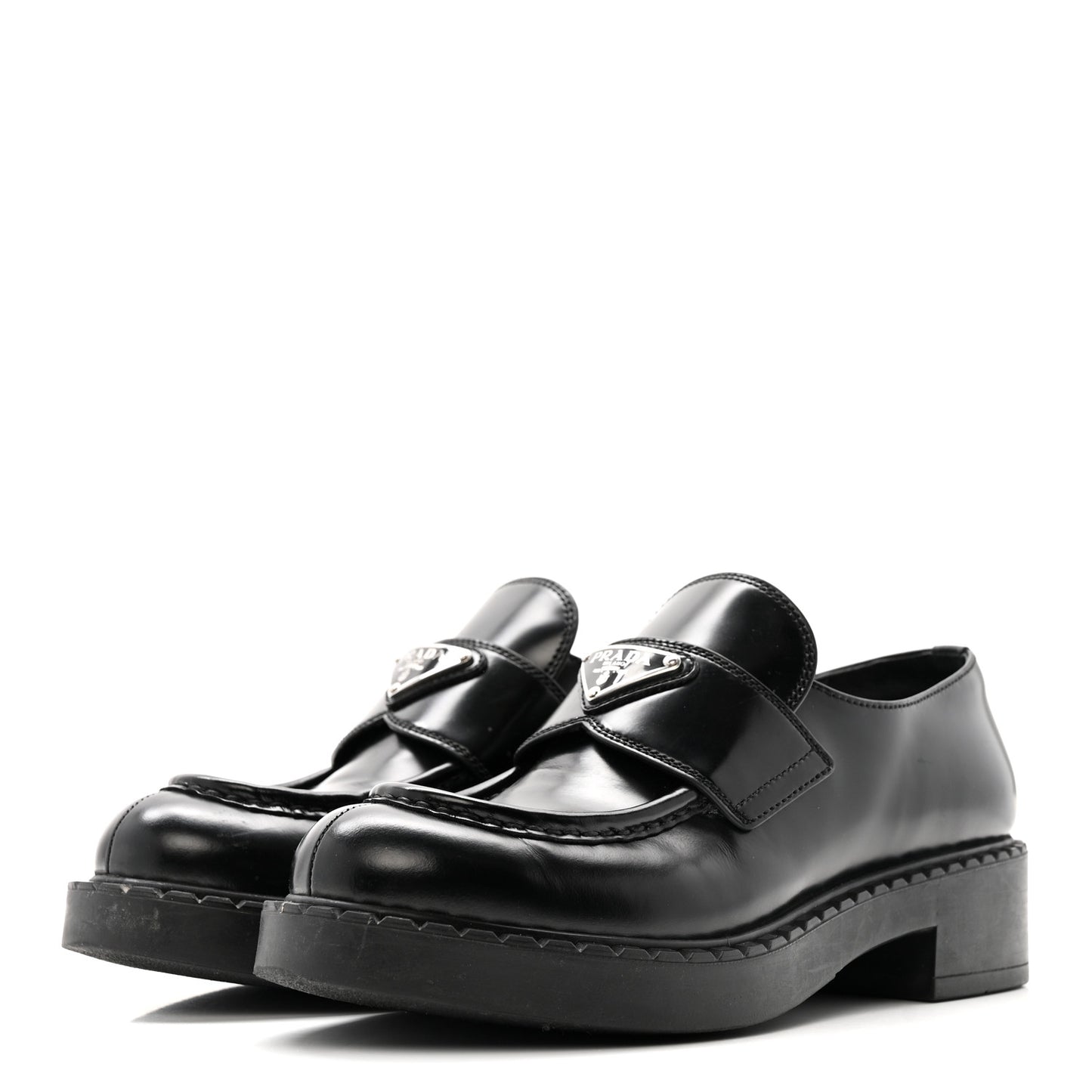 Spazzolato Metal Triangle Logo 50mm Loafers 37.5 Black