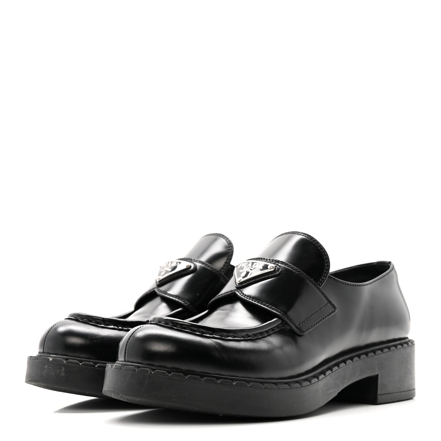 Prada Spazzolato Metal Triangle Logo 50mm Loafers 37.5 Black 4 of 13