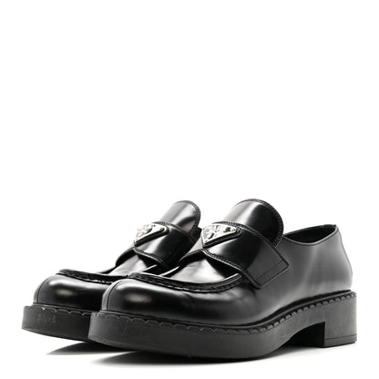 Prada Spazzolato Metal Triangle Logo 50mm Loafers 37.5 Black 4 of 13