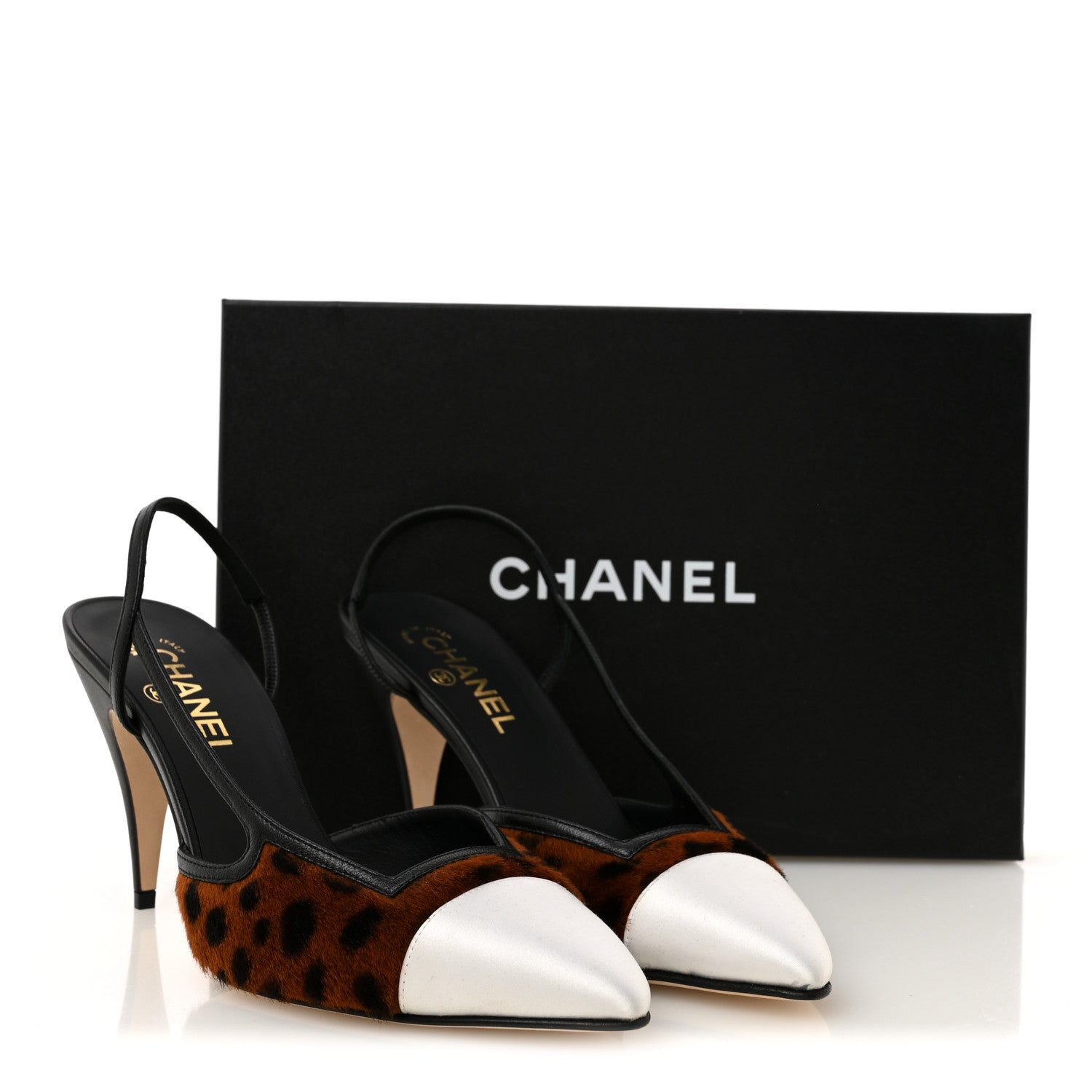 Chanel Lambskin Mixed Fibers Cap Toe CC Slingback Pumps 40.5 White Brown Black 9 of 9