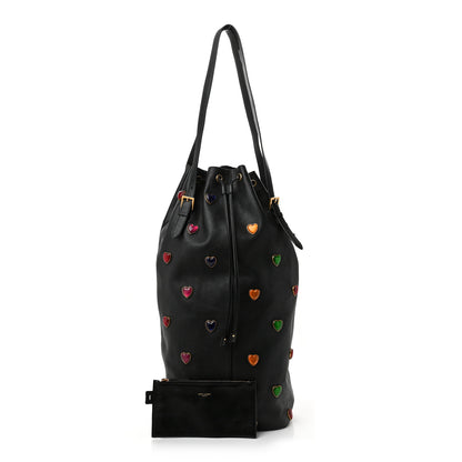 Saint Laurent Lambskin Medium Heart Studded Riva Bucket Bag Black 2 of 11