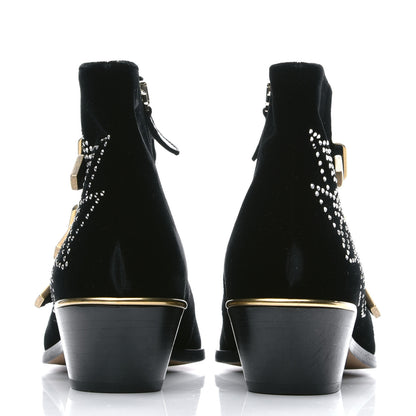 Chloe Velvet Studded Susanna Ankle Boots 39 Black 5 of 8