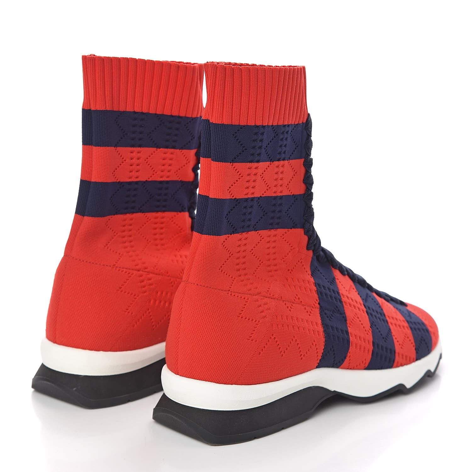 Fendi Stretch Knit Stripe Sock Sneakers 38 Red Blue 4 of 9