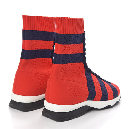 Fendi Stretch Knit Stripe Sock Sneakers 38 Red Blue 4 of 9