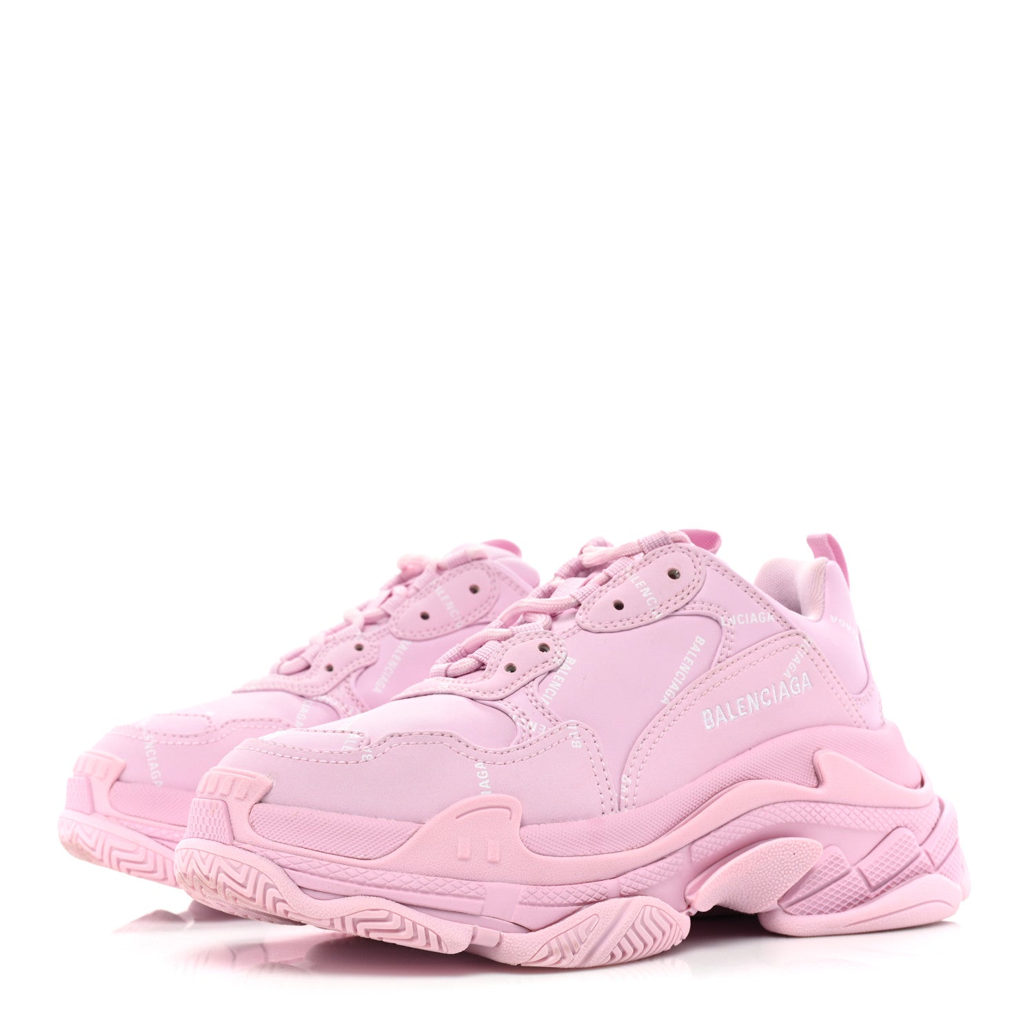 Balenciaga Technical Fabric Mesh Allover Logo Womens Triple S Sneakers 38 Pink White 3 of 9