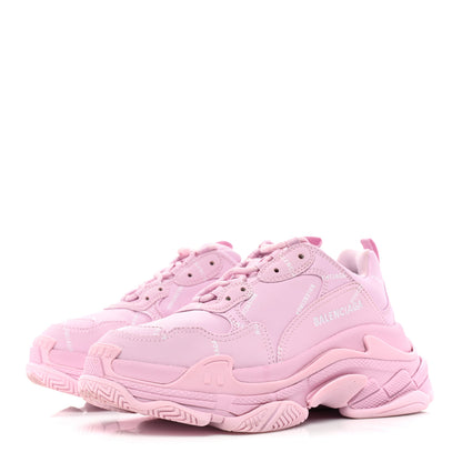 Balenciaga Technical Fabric Mesh Allover Logo Womens Triple S Sneakers 38 Pink White 3 of 9