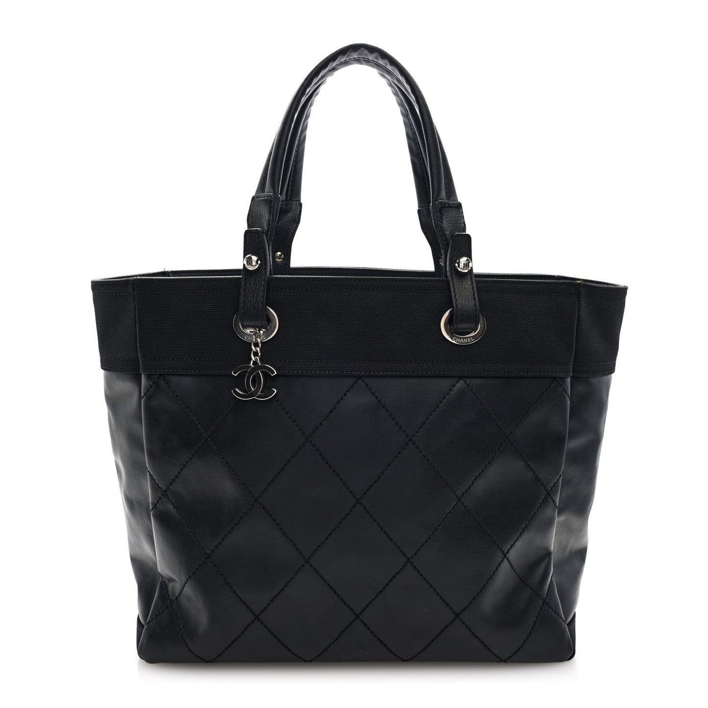 Coated Canvas Quilted Large Paris Biarritz Tote Black