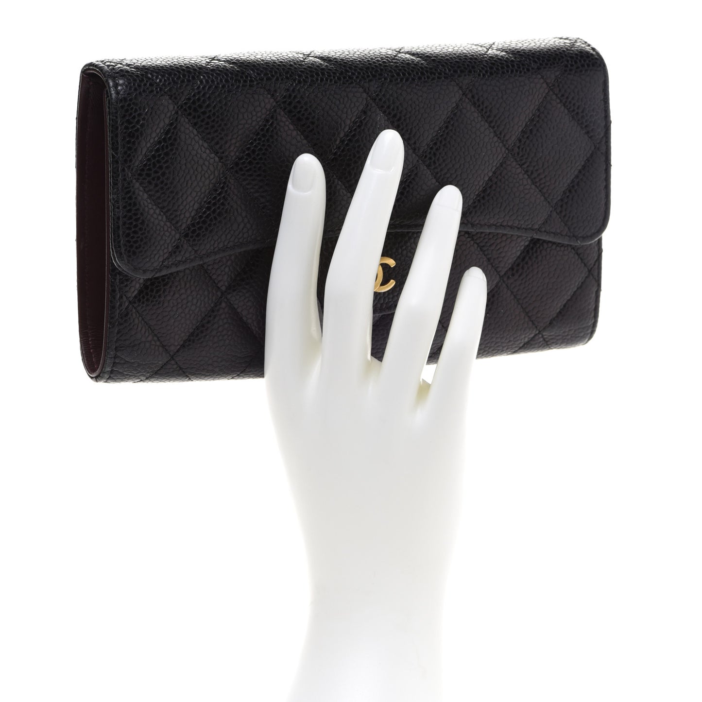 Caviar Quilted Large Flap Wallet Black