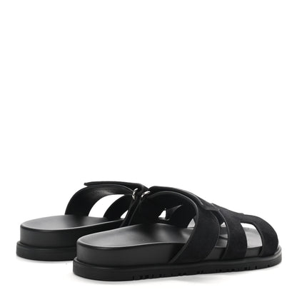 Hermes Suede Goatskin Womens Chypre Sandals 37.5 Black 4 of 7
