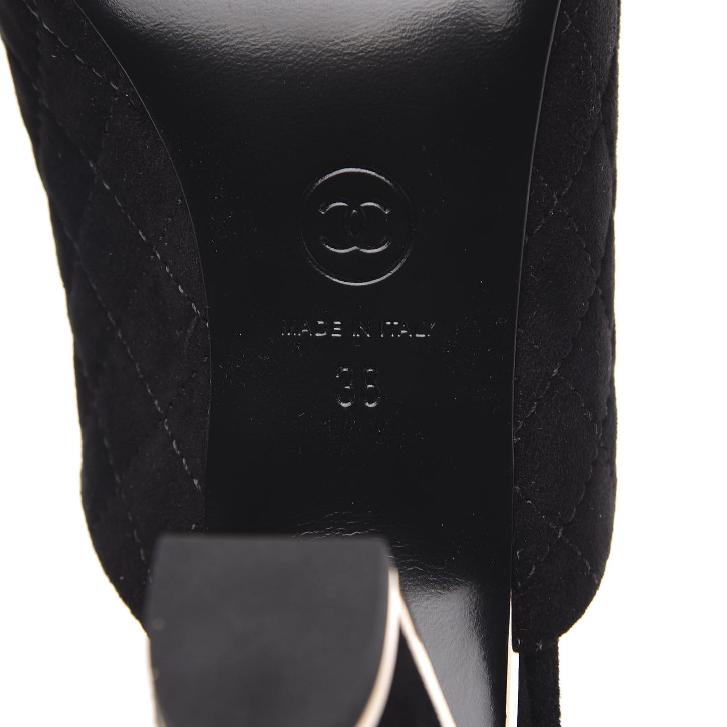 Suede Lambskin Quilted Cap Toe Mules 38 Black