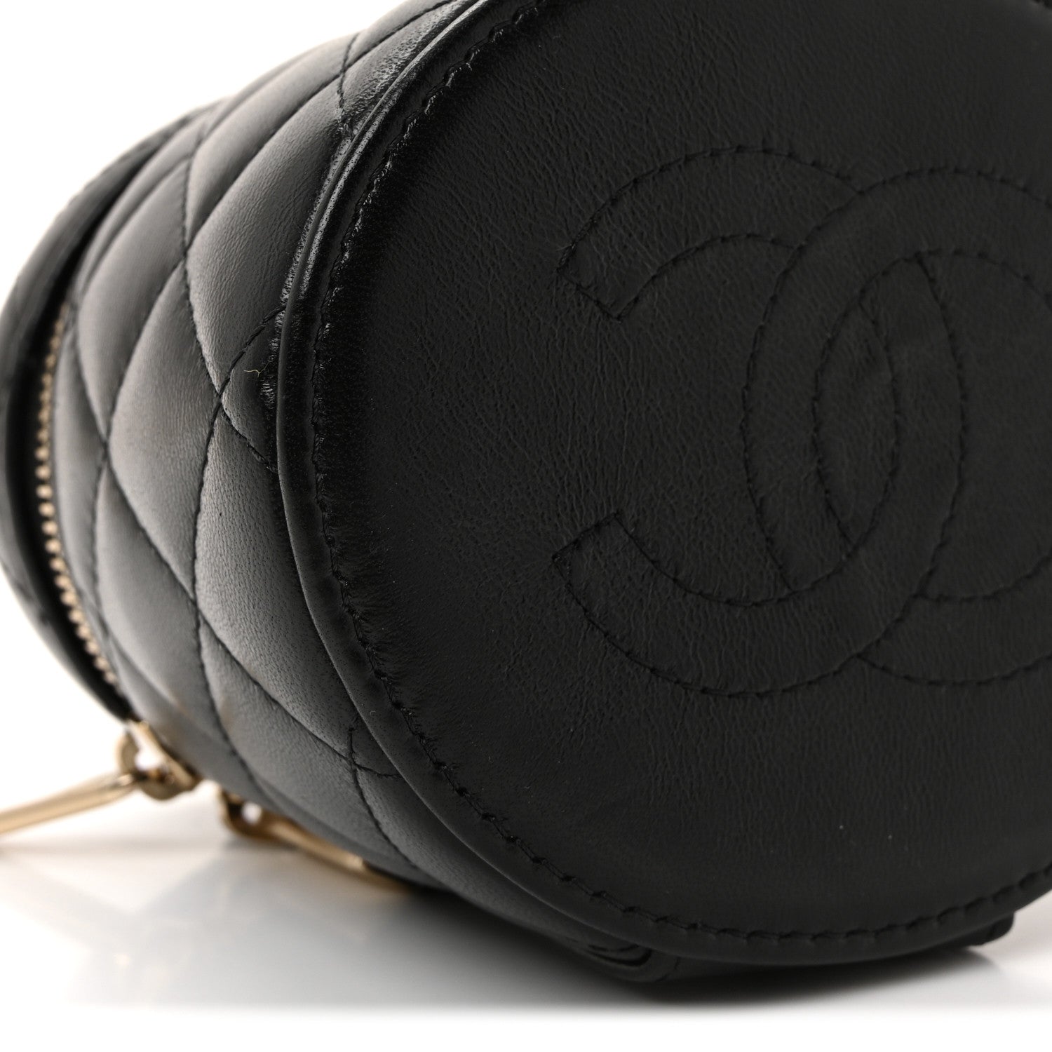 Chanel Lambskin Quilted Ruched Handle Vanity Case Black 8 of 9