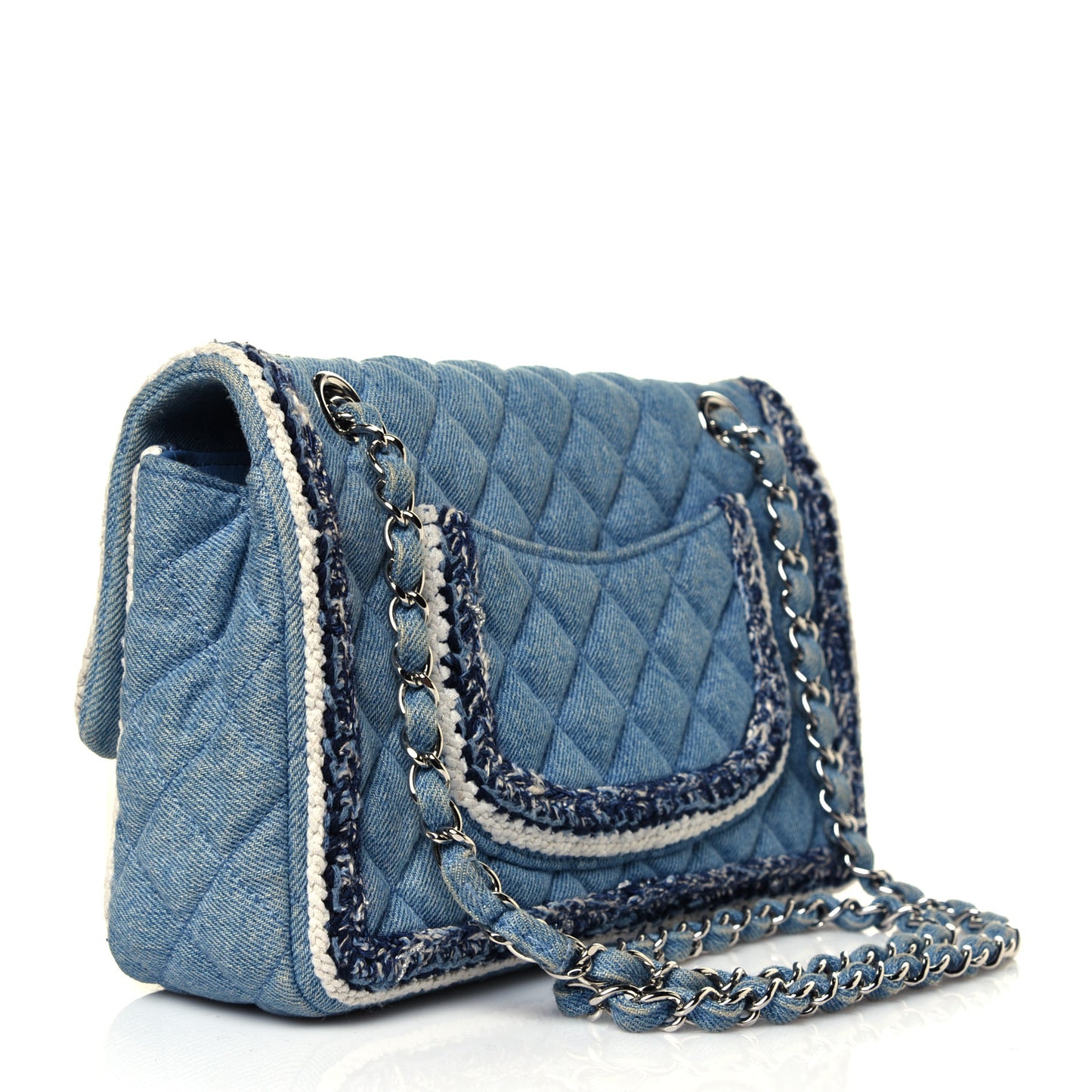 Denim Braided Medium Flap Bag Light Blue