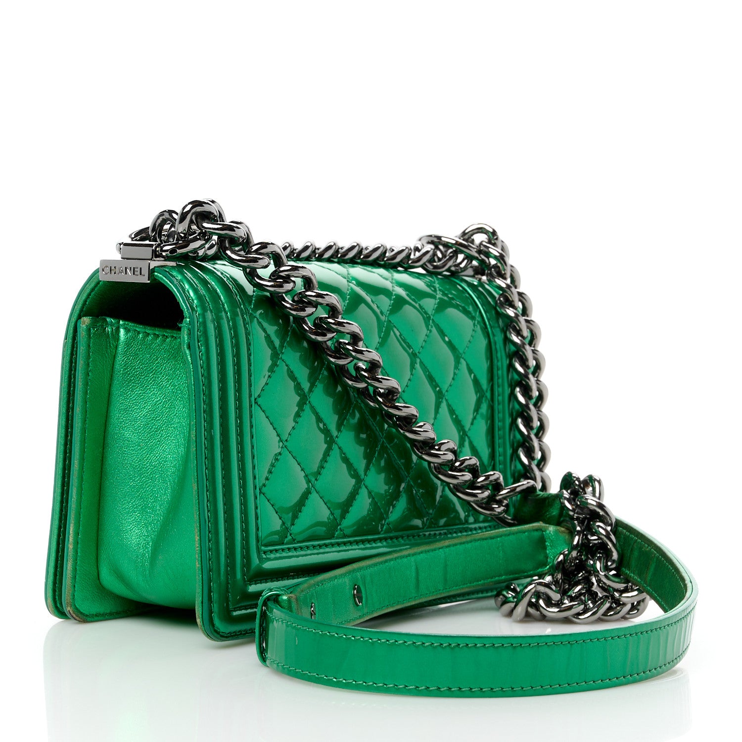 Chanel Metallic Patent Calfskin Quilted Small Boy Flap Green 3 of 15