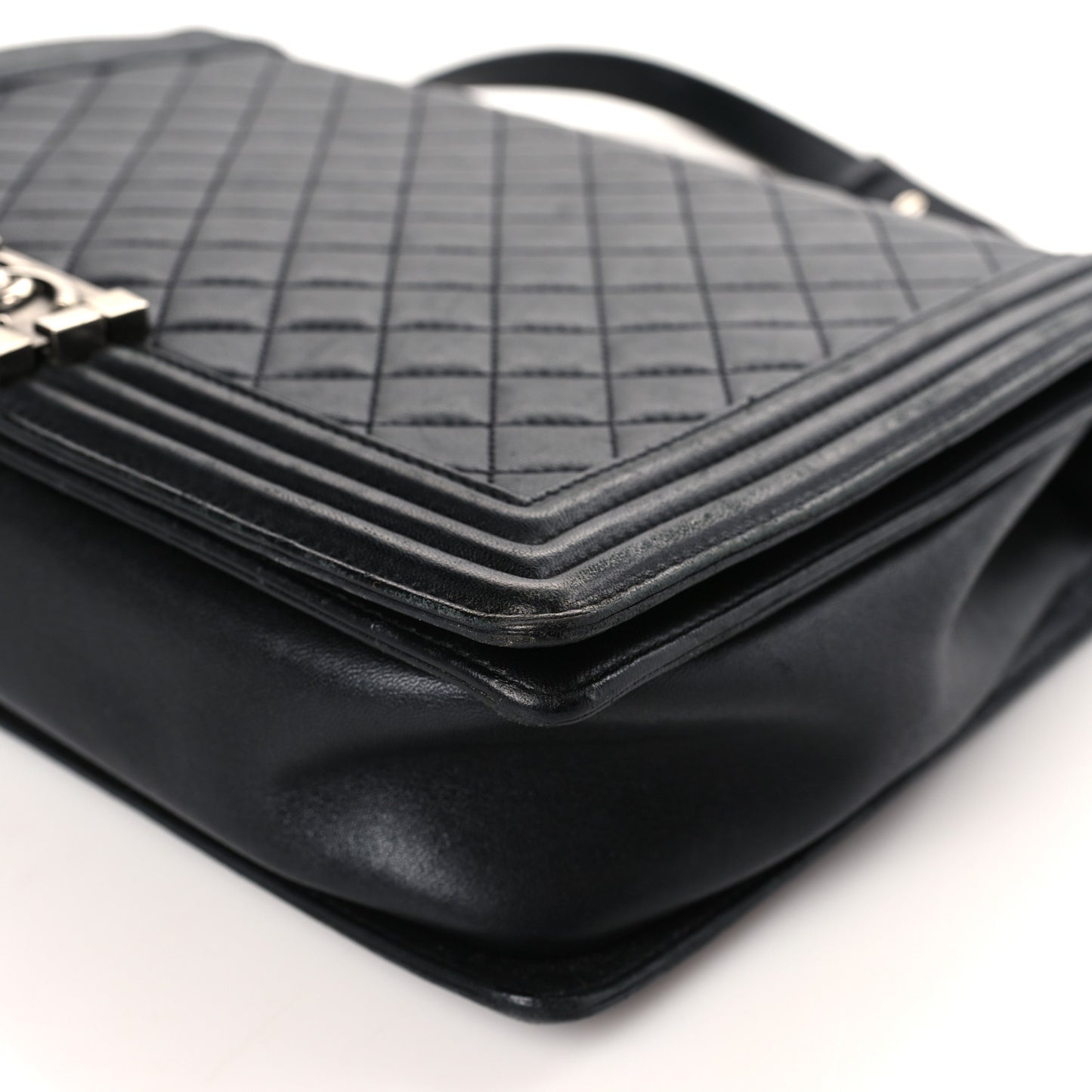 Lambskin Quilted Large Boy Flap Black