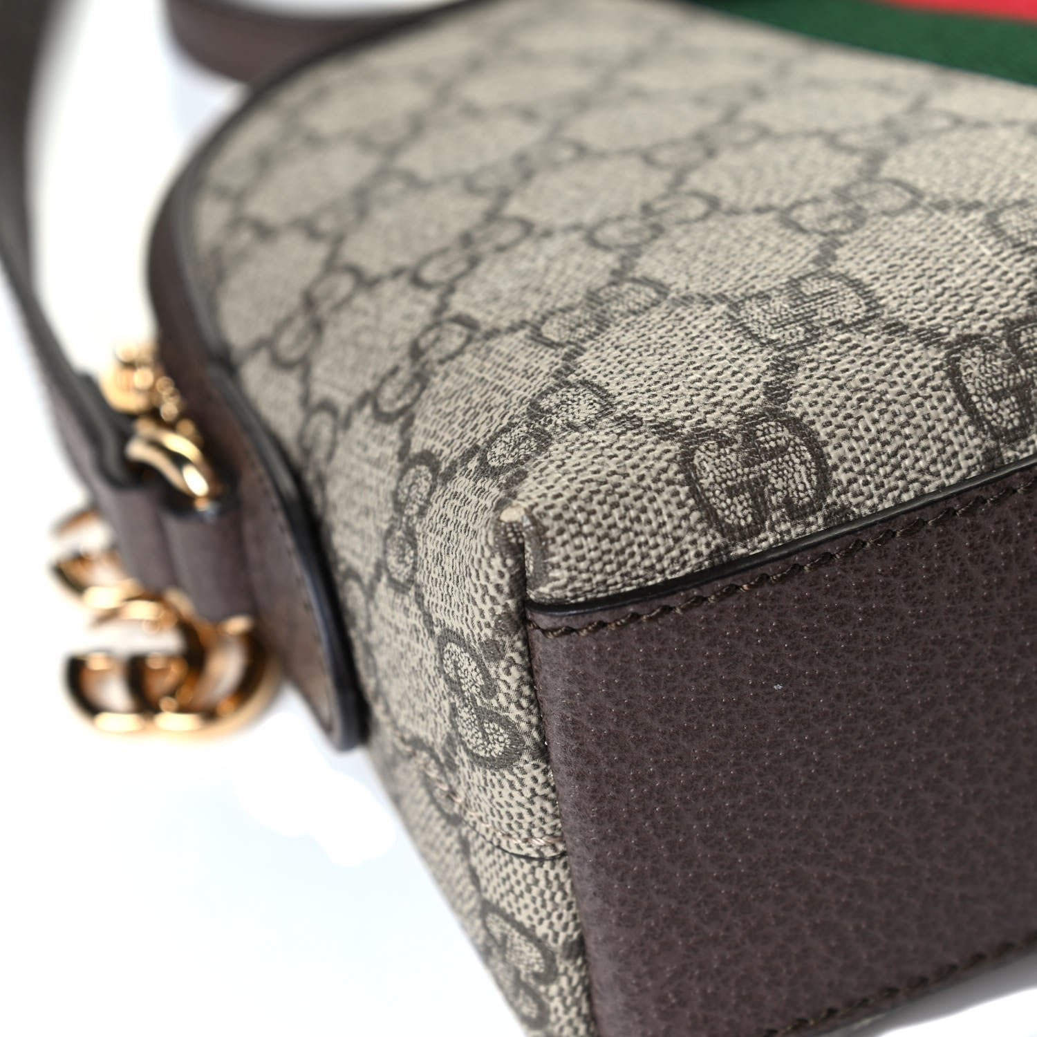 Gucci GG Supreme Monogram Textured Dollar Calfskin Web Small Ophidia Dome Shoulder Bag Beige Ebony New Acero 5 of 6