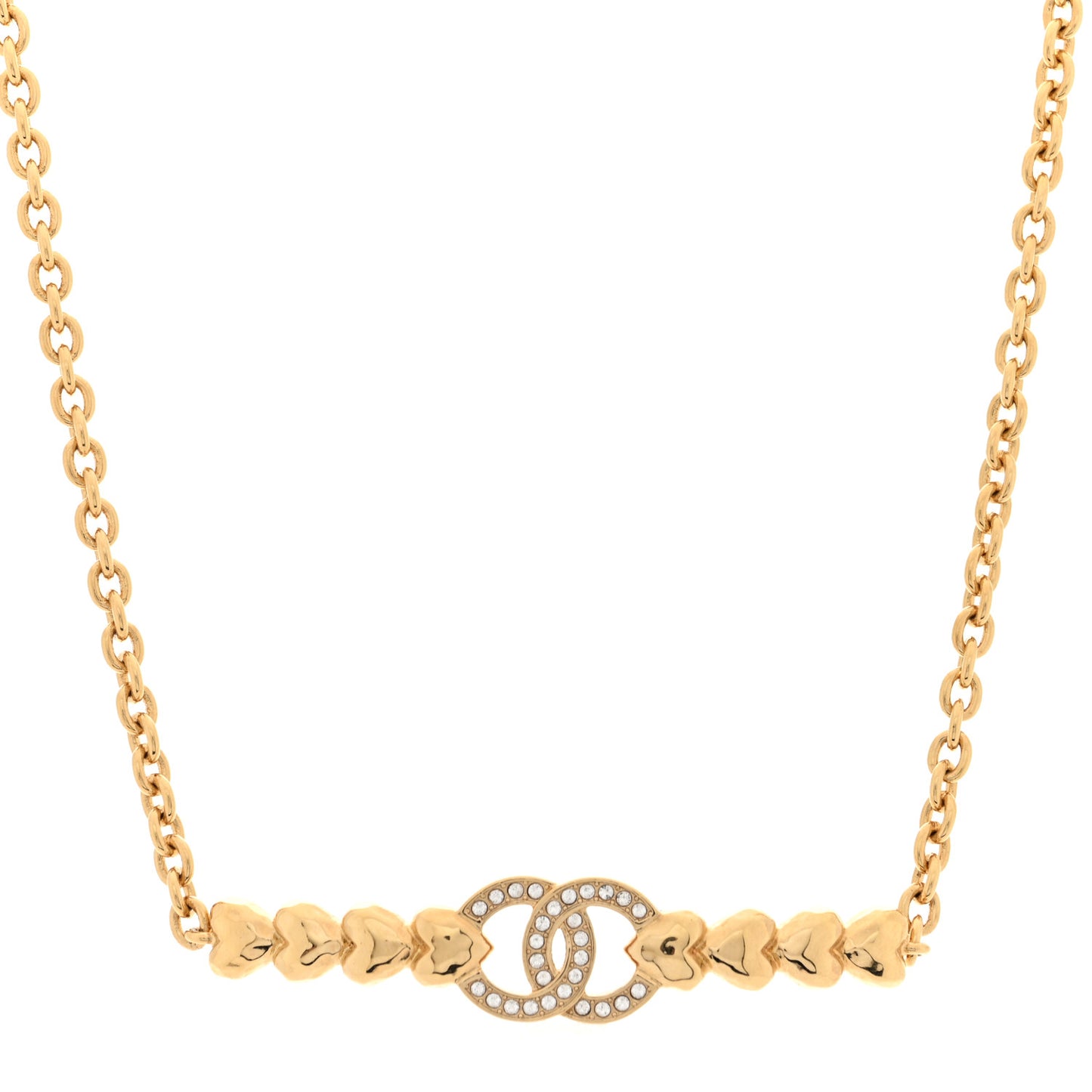 Crystal CC Heart Link Choker Necklace Gold