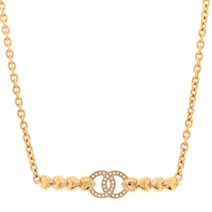 Chanel Crystal CC Heart Link Choker Necklace Gold 1 of 5