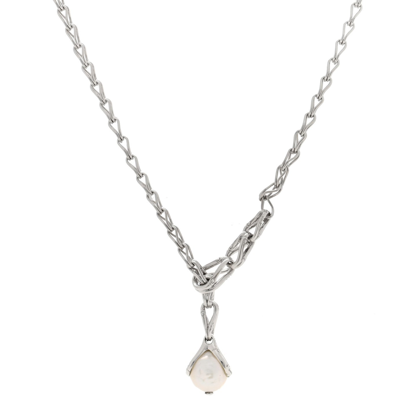 Sterling Silver Pearl Bamboo Drop Lariat Necklace