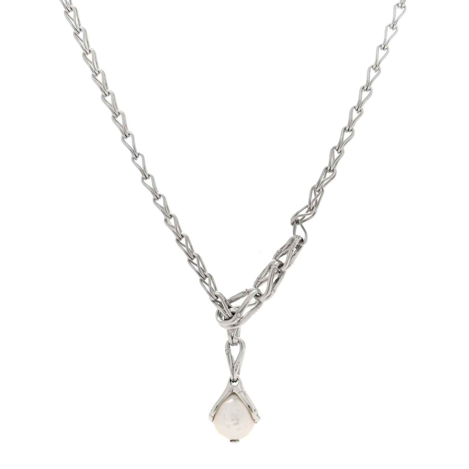 John Hardy Sterling Silver Pearl Bamboo Drop Lariat Necklace 1 of 5