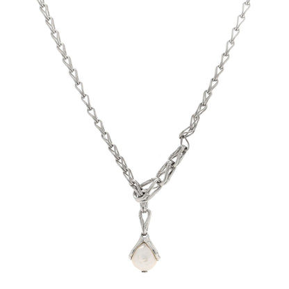John Hardy Sterling Silver Pearl Bamboo Drop Lariat Necklace 1 of 5