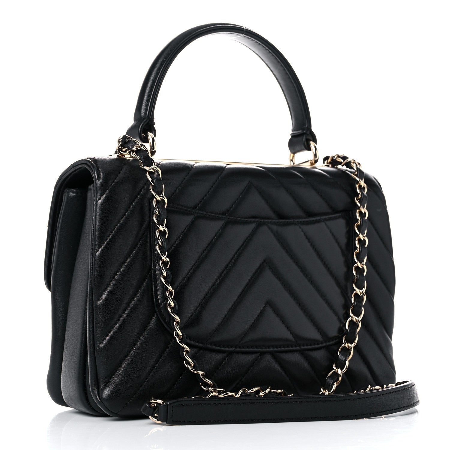 Chanel Lambskin Chevron Quilted Small Trendy CC Dual Handle Flap Bag Black 3 of 14