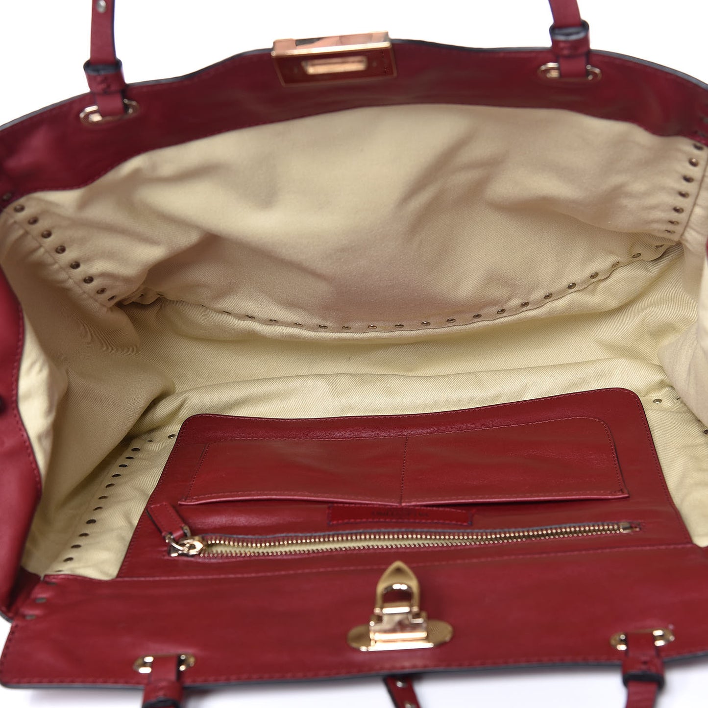 Vitello Medium Rockstud Tote Dark Red