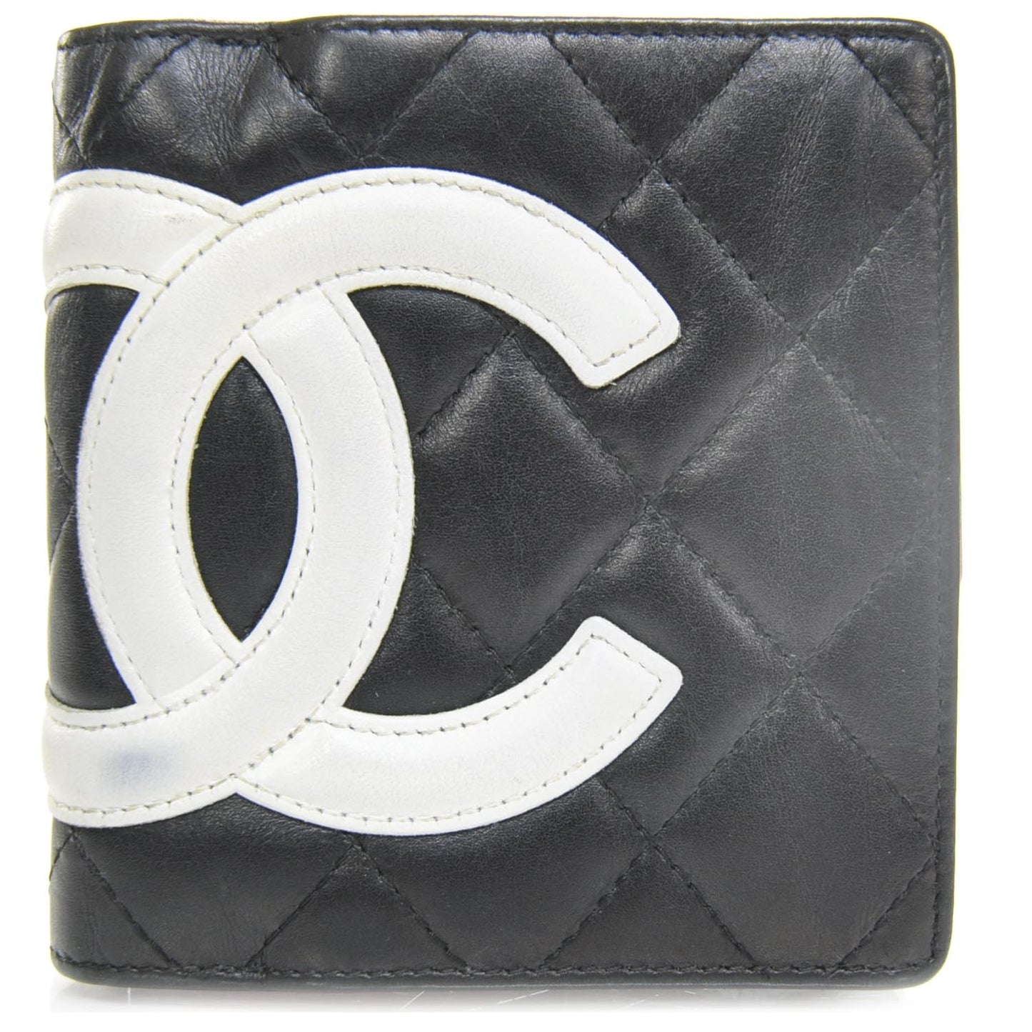 Calfskin Quilted Cambon Bi-Fold Wallet Black White