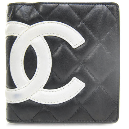 Chanel Calfskin Quilted Cambon Bi-Fold Wallet Black White 1 of 9