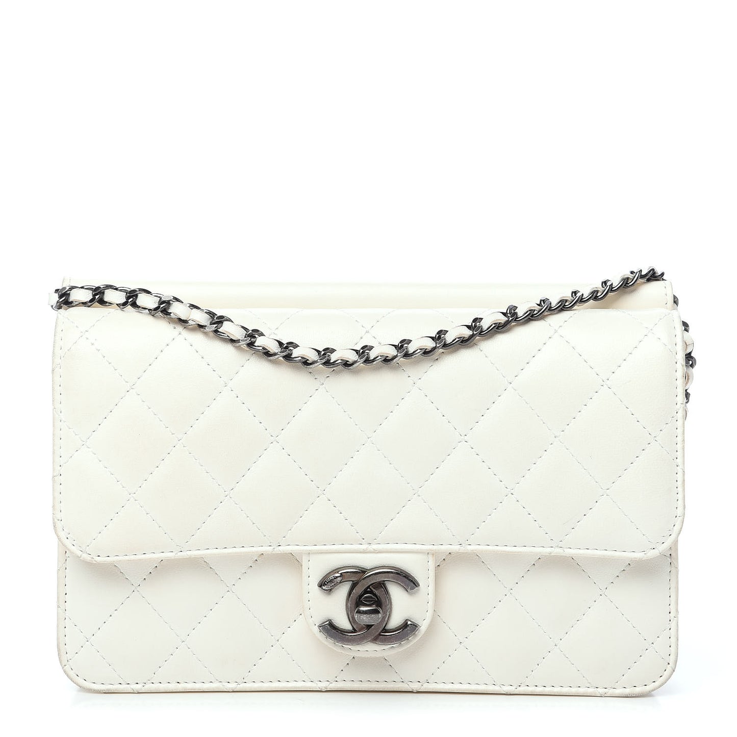Lambskin Quilted Medium Crossing Times Flap Dark White