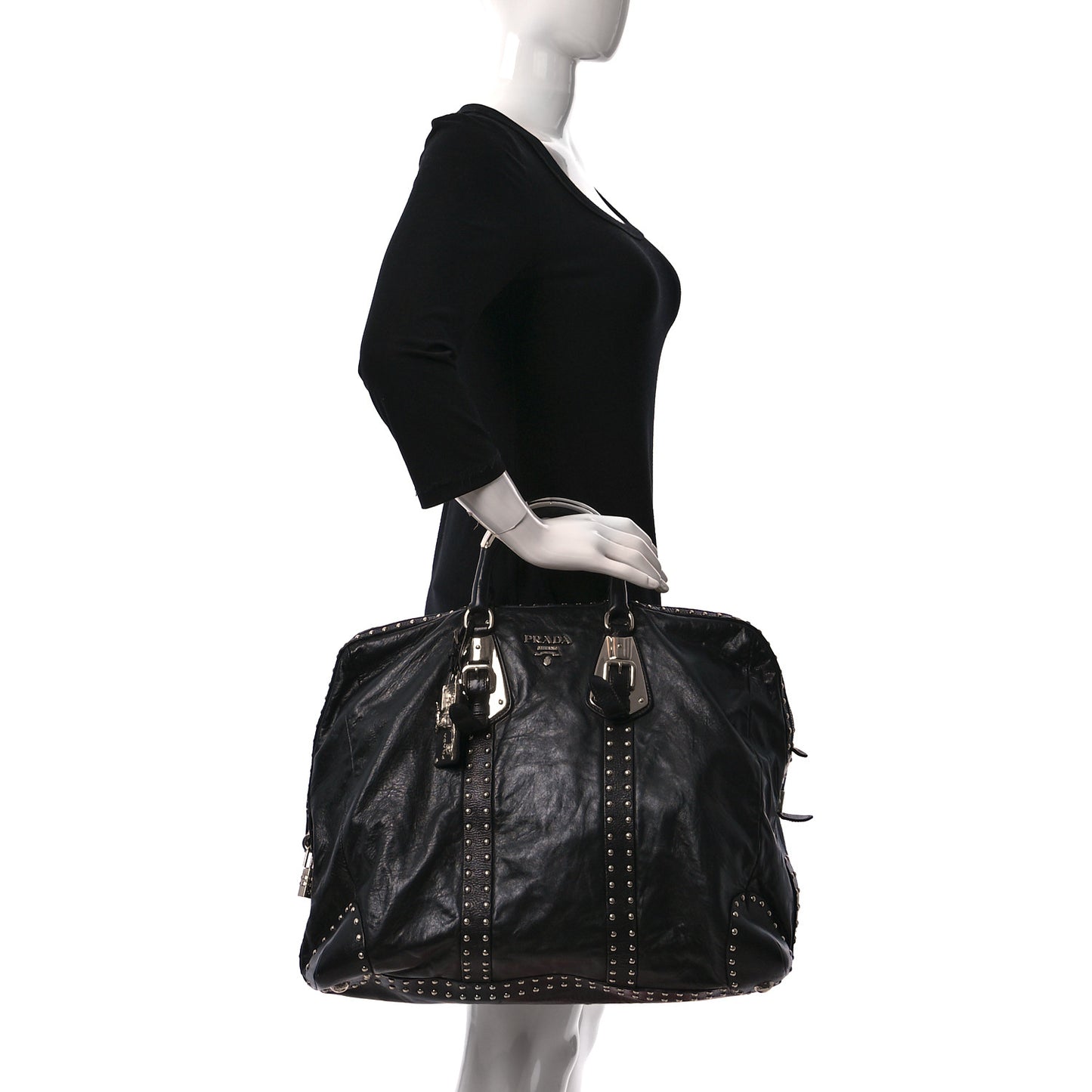 Soft Calf Studded Large Trunk Bag Black