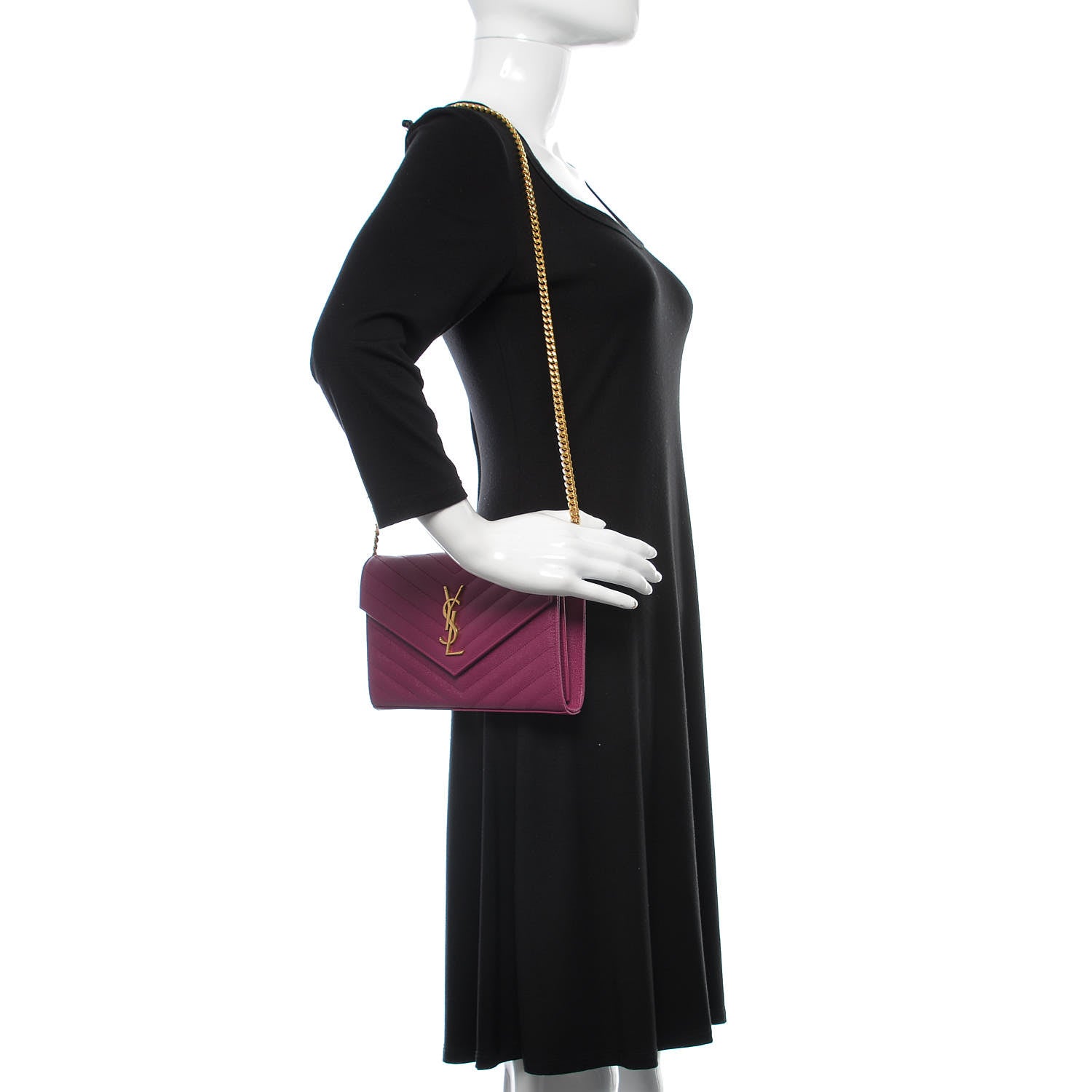 Saint Laurent Grain De Poudre Matelasse Chevron Monogram Chain Wallet Dark Grape 2 of 8