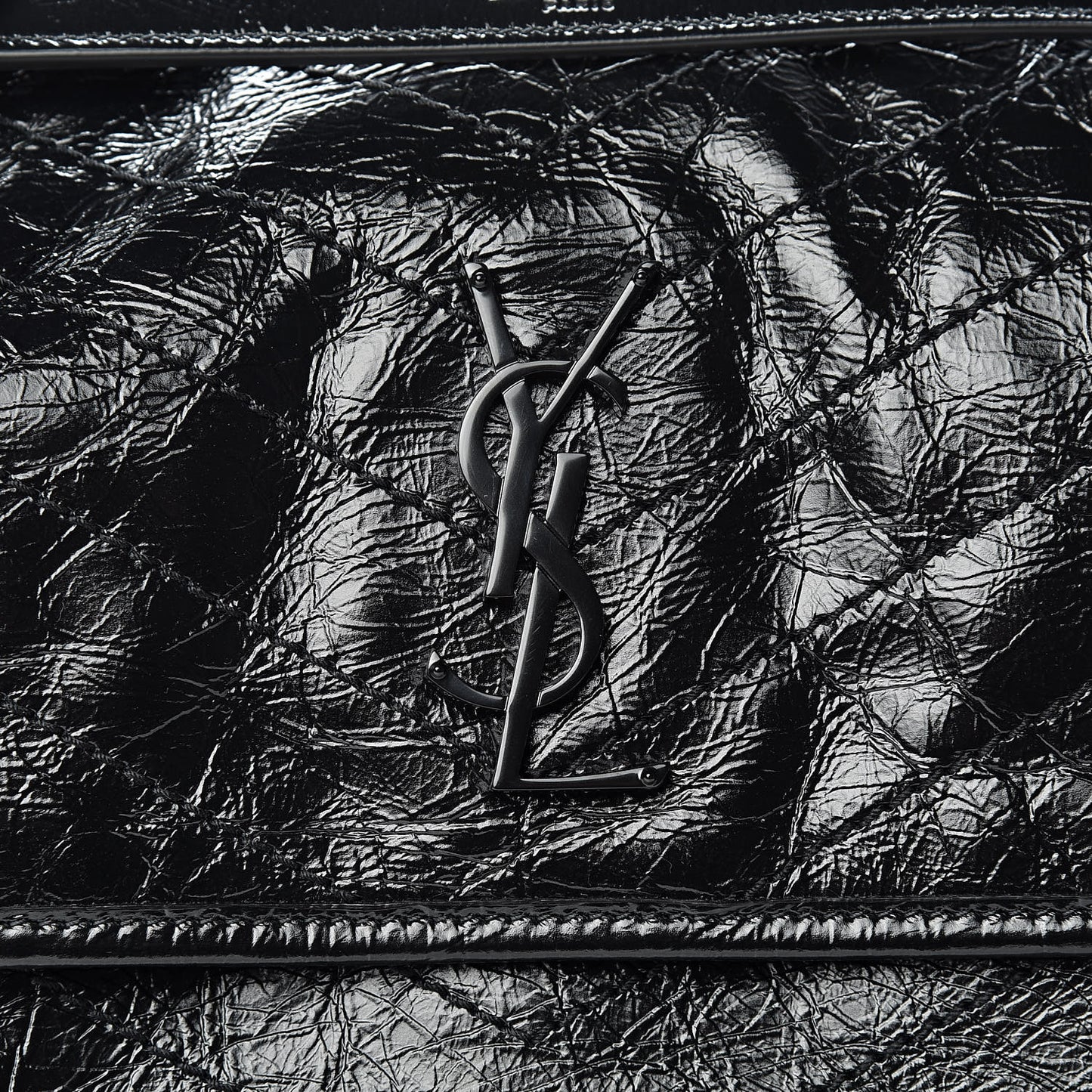 Crinkled Calfskin Matelasse Monogram Medium Niki Chain Satchel Black