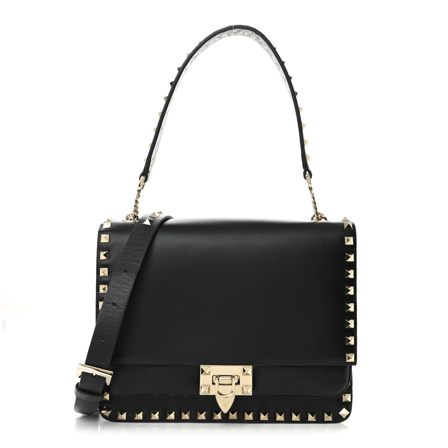 Vitello Rockstud Top Handle Shoulder Bag Black